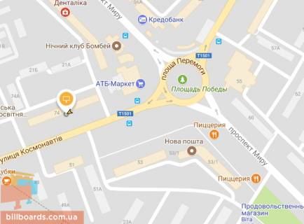 Білборд, Бігборд (Борд)  A у Миколаєві Перемоги пл. / Вул.Космонавтів, 74 схема