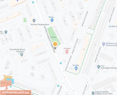 Білборд, Бігборд (Борд)  B у Києві, Щит 3x6  Корольова Академіка просп., 4, сквер, в напрямку до вул.Івана Дзюби схема