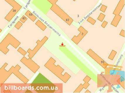 Билборд A в Житомире Бердичевская ул, 70, из центра схема
