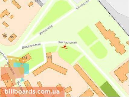 Билборд A в Житомире Привокзальная пл, 6/126, правый, из центра схема