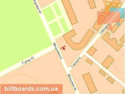 Билборд A в Черновцах, Щит 3x6  Головна вул / Герцена вул, до центру схема