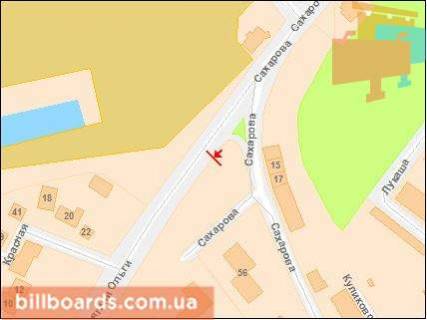 Билборд B в Львове, Щит 3x6  Княгині Ольги вул / Сахарова вул, з центру схема