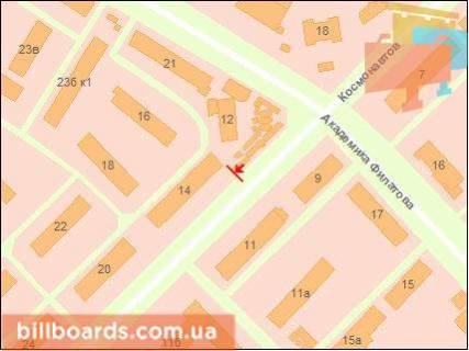 Билборд A в Одессе, Щит 3x6  Космонавтів вул., 14 схема