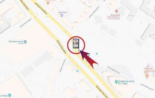 Сітіскролл A у Києві, 1,2х1,8  Лесі Українки, б-р 2 / Басейа (Парус) схема