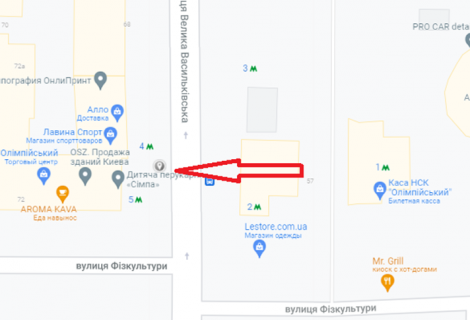 Нестандарт A в Киеве, 2300х1300  вул. Велика Васильківська, 72 (ТЦ Олімпійський) схема