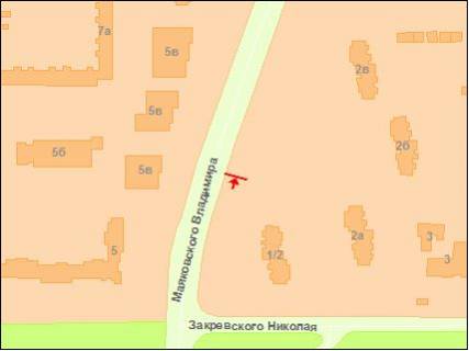 Білборд, Бігборд (Борд)  A у Києві, 6х3  Червоної Калини ( Маяковського ) пр., 5 з центру схема