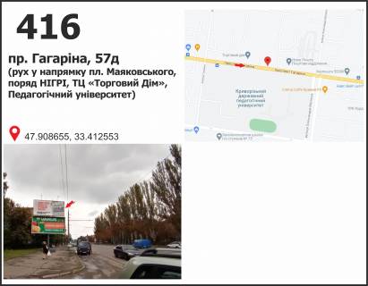 Білборд, Бігборд (Борд)  B у Кривому Розі, 3x6  пр. Гагаріна, 57 (НІГРИ, Пед. Університет), рух у напрямку пл. Маяковского Фото 1