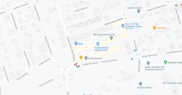 Билборд B в Петропавловской Борщаговке, Board 3x6м  вул. Ярослава Мудрого та вул. Мальовнича, клумба на перехр.., поруч  "Meest ПОШТА", "Фора", Кавярня "Гіркий" схема