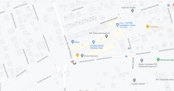 Білборд, Бігборд (Борд)  B у Петропавлівська Борщагівка, Board 3x6м  вул. Ярослава Мудрого та вул. Мальовнича, клумба на перехр.., поруч  "Meest ПОШТА", "Фора", Кавярня "Гіркий" схема