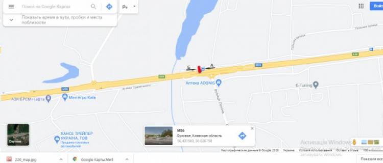 Билборд A в Київських трасах, Board 3x6м  Житомирська траса - зупинка "Бузова", клініка "Адоніс"- 35,400 км, з Києва схема