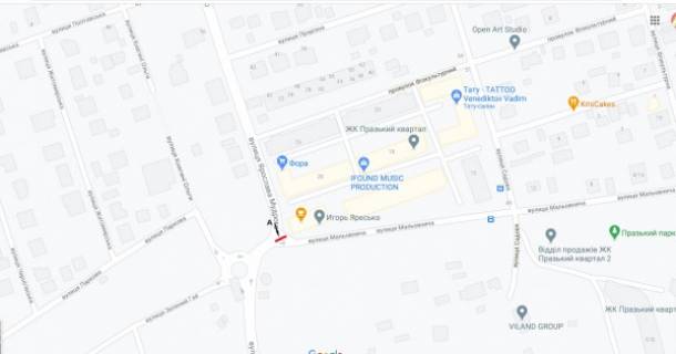 Билборд A в Петропавловской Борщаговке, Board 3x6м  вул. Ярослава Мудрого та вул. Мальовнича, клумба на перехр.., поруч  "Meest ПОШТА", "Фора", Кавярня "Гіркий" схема