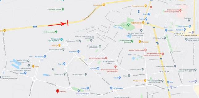 Нестандарт A у Києві, 8x2  Міст пішохідний через Велику Кільцеву дорогу, рух в напрямку до площі Т. Шевченка (праворуч) схема