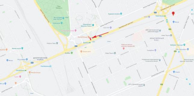 Видеоборд A в Киеве, 3x6  Броварський пр-т 33, біля McDonald’s, ст. м.Дарниця - 402118 схема