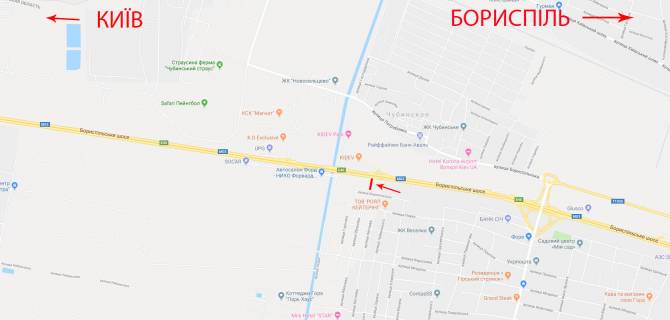 Бэклайт B в Киеве Бориспільська траса км 29 + 550 до Києва схема