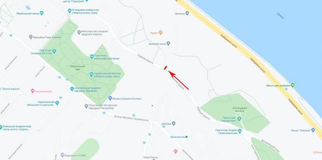 Сiтiлайт A у Києві, 1,2x1,8  Паркова дорога, поворот до Зеленого театру, рух в напрямку Дніпровського спуску схема