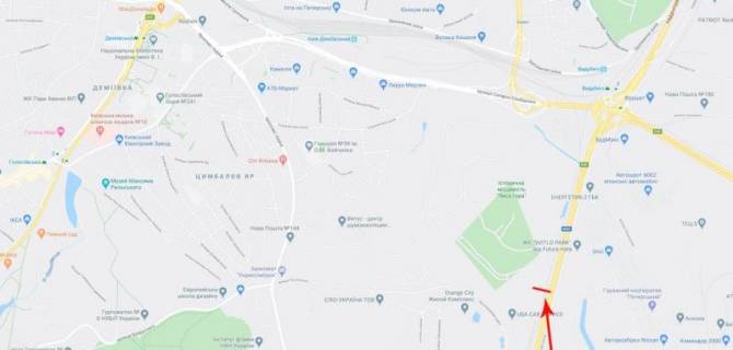 Мегаборд B в Киеве, 12x4  Столичне шосе, рух в напрямку ЖК "Svitlo Park", ст. м. "Видубичі" схема