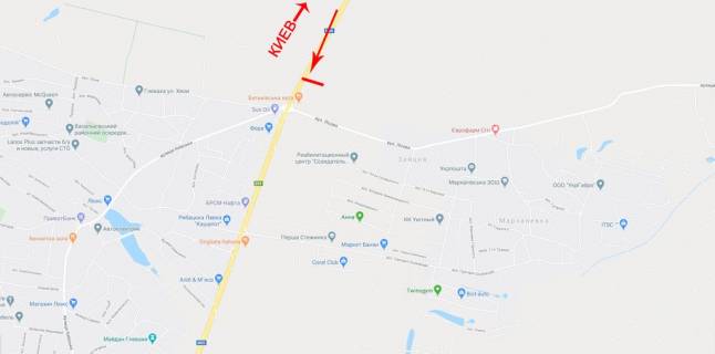 Мегаборд B в Київських трасах, 12x4  Виїзд з Києва, до Одеси, до н.п.Глеваха, до котедж. містечка Садок вишневий схема