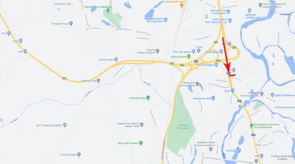 Мегаборд B у Києві, 12x4  Столичне шосе /вул. Лютнева, рух в напрямку супермаркету "Фора", ресторан "Fabius" схема