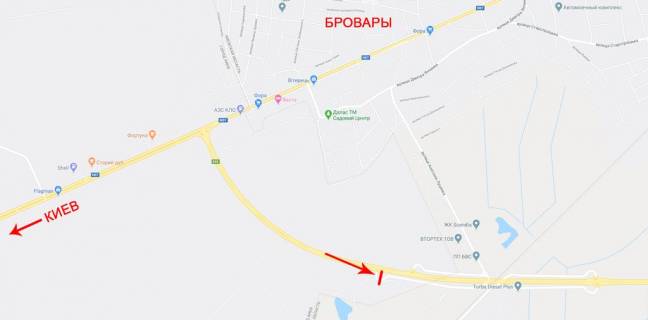 Мегаборд A в Киеве, 12x4  Ви'зд з Києва, до Чернігова, виїзд на Бровари, перед мостом, до котедж. містечка Княжичі схема