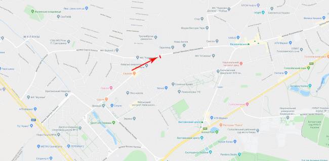 Видеоборд A в Киеве, 6x3  Максимовича Михайла вул. 32а, рух в напрямку ст. м. "Васильківська" - 527280 схема