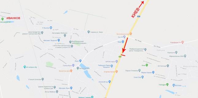 Мегаборд B в Иванков, 12x4  виїзд з Києва, до Одеси, біля н.п.Глеваха, нового моста, поруч АЗС, до котедж. містечка Садок вишневий схема