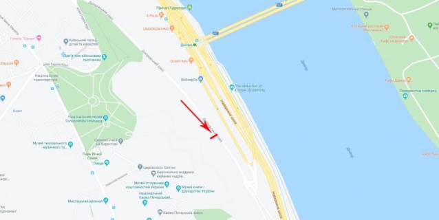 Сiтiлайт A у Києві, 1,2x1,8  Дніпровський узвіз, 400 м до повороту на Набережне шосе, рух в напрямку з центру схема