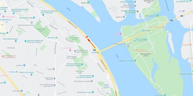 Видеоборд A у Києві, 3,14x2,32  Набережне шосе, 750 м. від ст. м. "Дніпро", рух в напрямку ст. м. "Поштова Площа" - 381337 схема