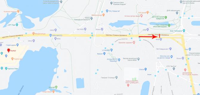 Видеоборд A у Києві, 12x4  Шухевича Романа пр-т, наперехресті від Північного мосту, навпроти супермаркету "Novus" в напрямку Троєщини - 527264 схема