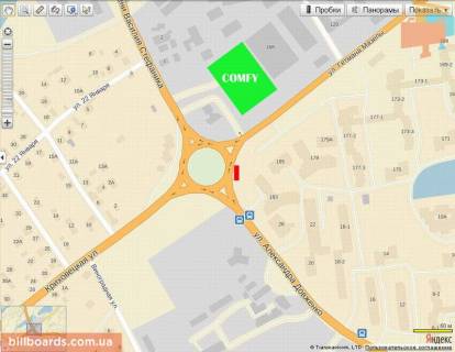 Білборд, Бігборд (Борд)  A у Івано-Франківську, 6х3  Мазепи - Довженка  кільце ( маг КОМФІ) правий схема