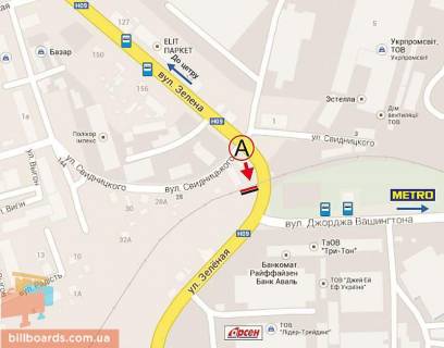 Білборд, Бігборд (Борд)  A у Львові, 6х3  Зелена, 143а  №2  (переїзд біля вул. Дж. Вашінгтона) А схема
