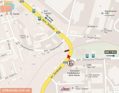 Билборд B в Львове, 6х3  Зелена, 143а  №2 (переїзд біля вул. Дж. Вашінгтона) Б схема