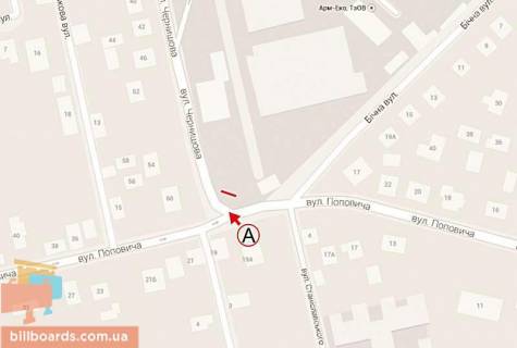 Билборд A в Ровно, 6х3  Поповича  -  Дудея ( поруч з огорожею авторем.зав.) П схема