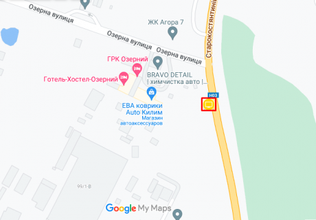 Билборд A в Хмельницком Староконстянтинівське шосе(Дендропарк) схема