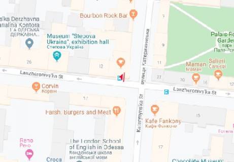 Ситилайт B в Одессе, 1.8x1.2  Ланжеронівська вул., 24 - Катерининська (Європейська) вул., 12 В схема