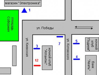 Бэклайт A в Житомире, 1.2x1.8  Київська вул., 13 схема