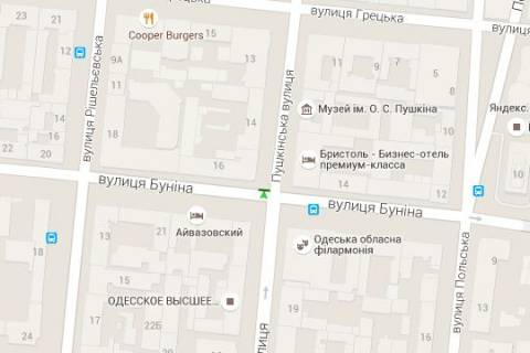 Бэклайт A в Одессе, 1.2x1.8  Італійська вул. (Пушкінська)., 16 - Строкатої Ніни вул. (Буніна) схема