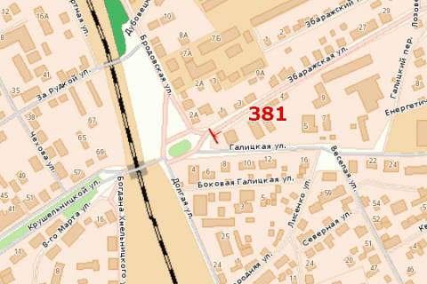 Билборд B в Тернополе, 3x6  Збаразька вул. - Бродівська вул. схема
