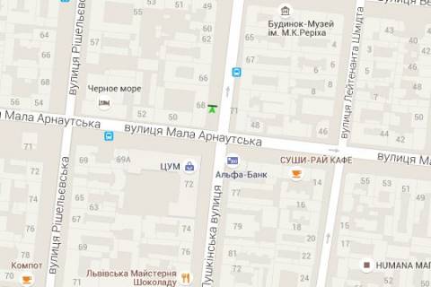 Бэклайт A в Одессе, 1.2x1.8  Пушкінська вул., 68 схема