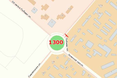 Билборд A в Черкассах, 3x6  Смілянська вул., 137 - Перемоги пл. - Хіміків просп. - Перемоги просп. схема