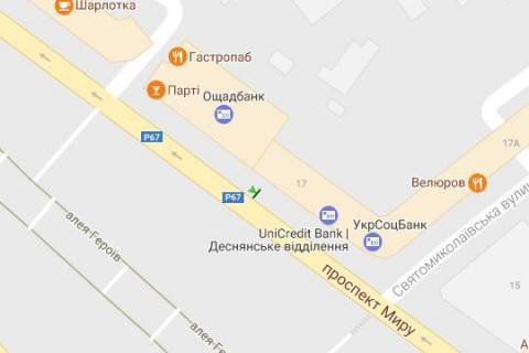 Бэклайт B в Чернигове, 1.2x1.8  Миру просп., 17 (№1) схема
