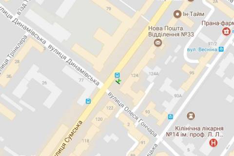 Бэклайт B в Харькове, 2.3x3.14  Сумська вул., 124 - Олеся Гончара вул. схема