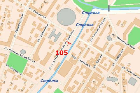 Білборд, Бігборд (Борд)  A у Сумах, 3x6  1-а Набережна р. Стрілки вул. схема