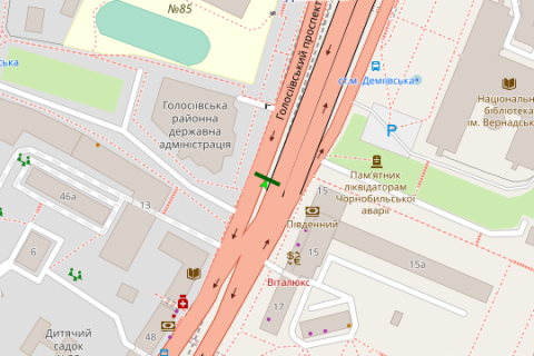 Видеоборд B у Василівці, 8x4  Деміївська пл. (Московська пл.) - Голосіївський просп., 42 (у напрямку бульвару Дружби Народів) - 424125 схема