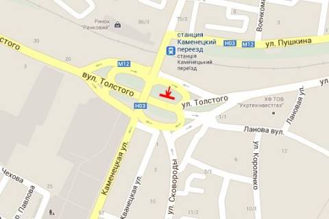 Билборд A в Хмельницком Кам`янецька вул. - Толстого вул. схема