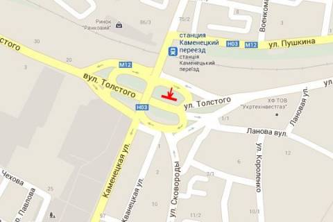 Билборд A в Хмельницком, 3x6  Кам`янецька вул. - Святослава Хороброго вул. схема