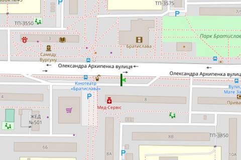 Билборд B в Киеве, 3x6  Архипенка Олександра вул. (Мате Залки вул.), 8 (у напрямку в Йорданськой вул.) схема