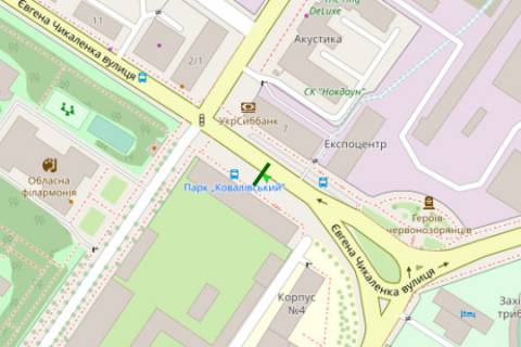 Билборд B в Кропивницкий (Кировоград), 3x6  Євгена Чикаленка вул. (Медведєва вул.), 11 - Кавалерійська/Ельворті вул. схема