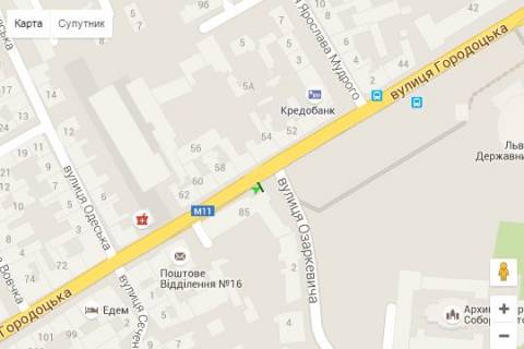 Бэклайт A в Львове, 1.2x1.8  Городоцька вул., 85 - Евгенія Озаркевича вул. (в центр) схема