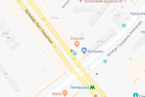 Ситилайт B в Киеве, 1.2x1.8  Лесі Українки бульв., 17/19 схема