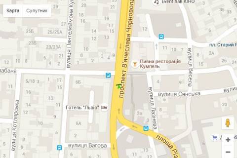 Бэклайт A в Львове, 1.2x1.8  Вячеслава Чорновола просп., 7 схема